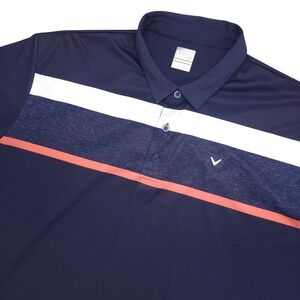 Callaway Polo Shirt Mens 2XL Blue Opti-Dri Stripe Golf Short Sleeve‎ Performance